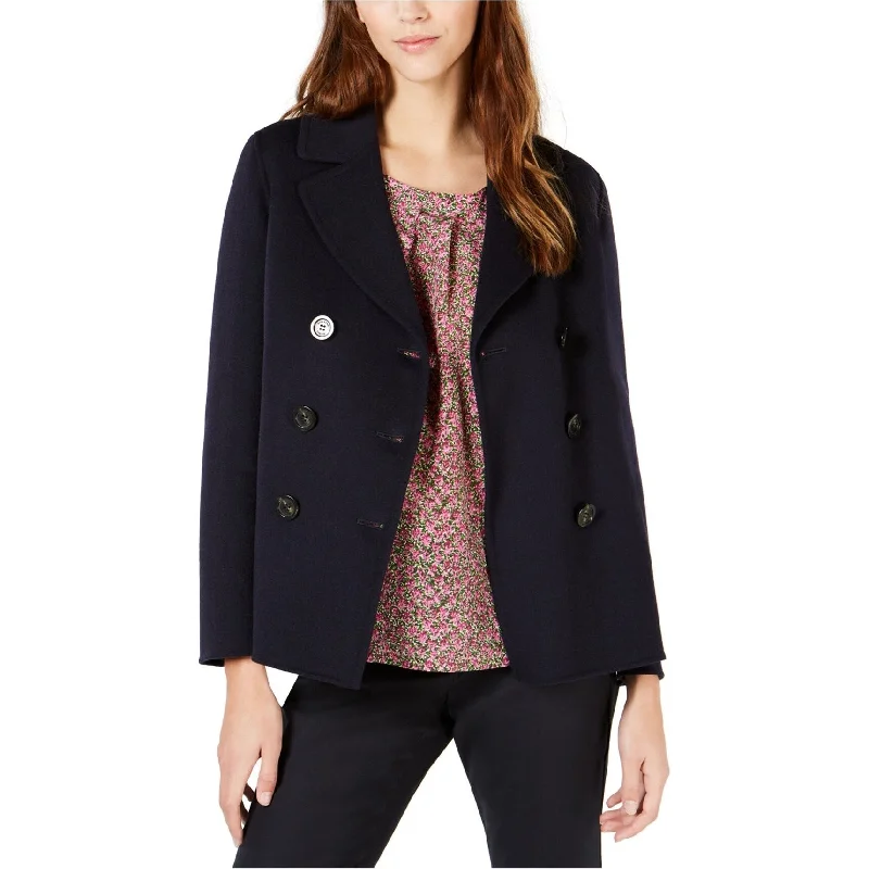 MaxMara Womens Double Breasted Pea Coat, Blue, 14