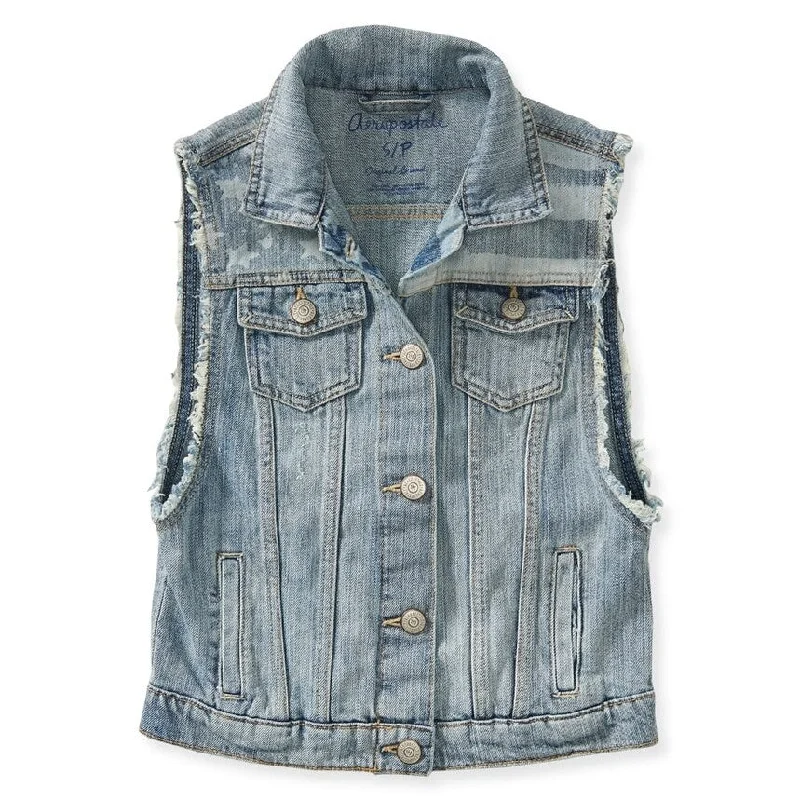 Aeropostale Womens Americana Denim Vest, Blue, X-Small