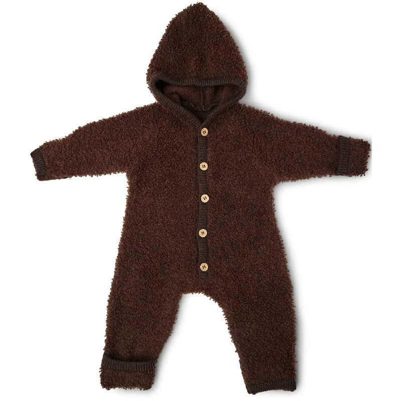 Smallstuff Brown Jumpsuit Bouclé Merino Wool With Buttons And Hood