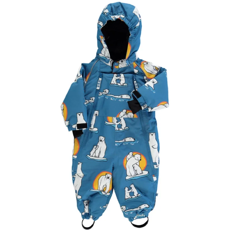 Småfolk Solid Blue Snowsuit For Children With Polar Bears