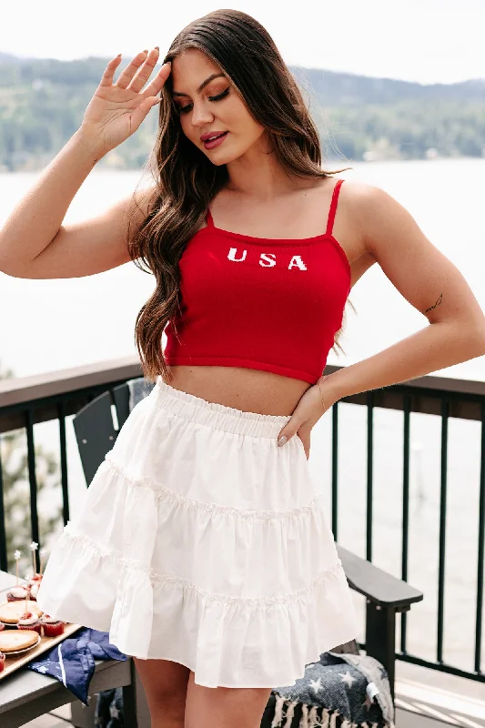 American Child "USA" Knit Crop Tank (Red)