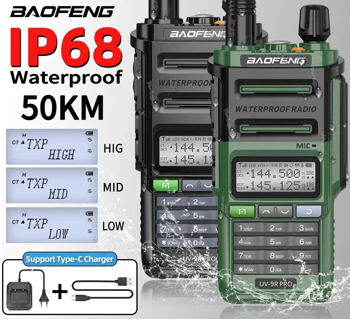 Baofeng UV-9R Pro V1 V2 Walkie Talkie IP68 Waterproof Dual Band Type-C Long Range Upgrade Tri-power Ham CB Radio Two Way Radio