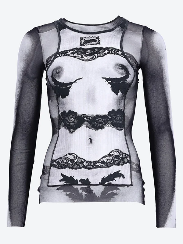 Body lace mariniere printed mesh top