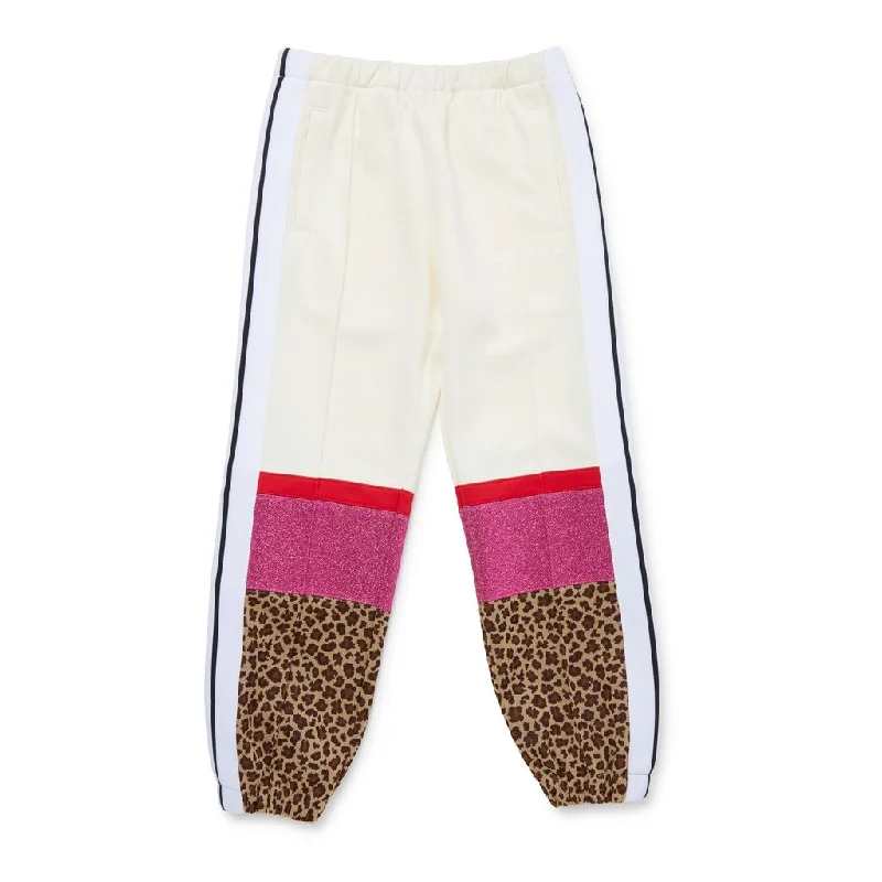 White & Leopard Print Sweatpants