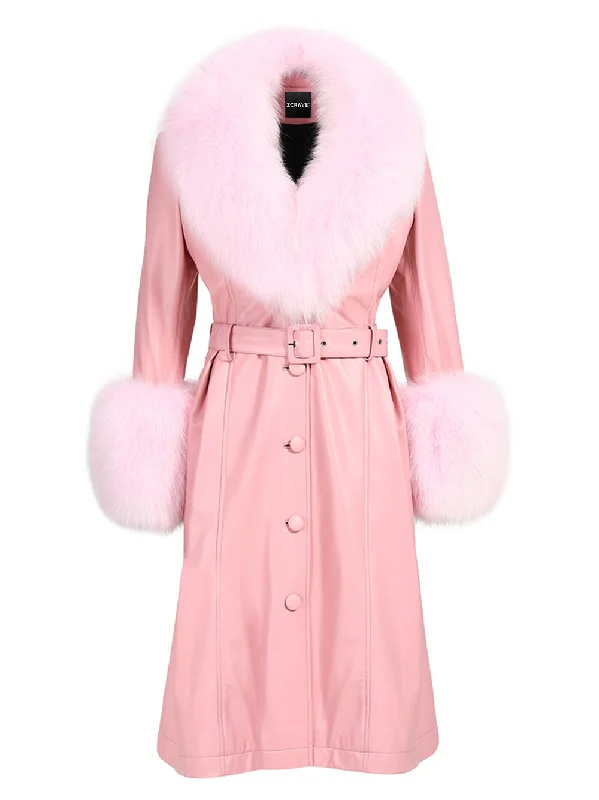 Fur Foxy Leather Coat in Light Pink