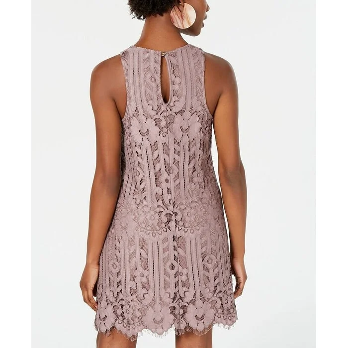 Speechless Women's Lace Scallop Hem Shift Dress Purple Size Medium