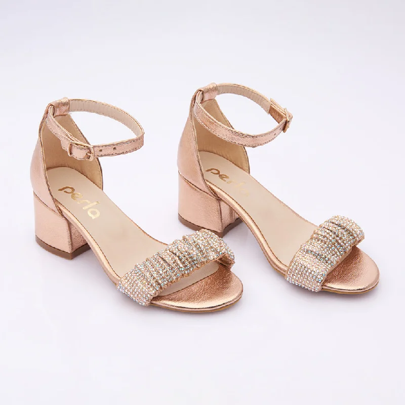 Rose Gold Scrunch Rhinestone Heels