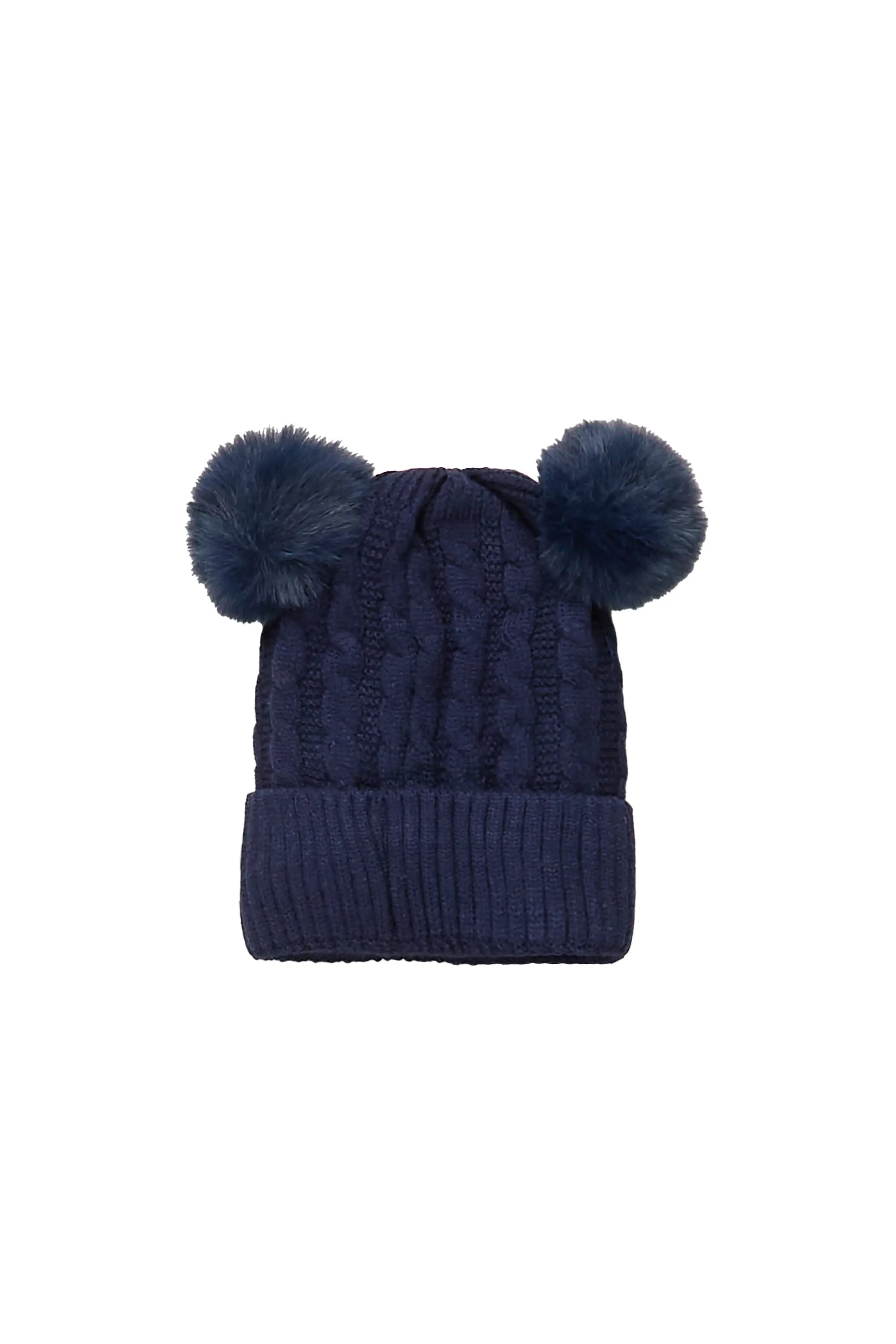 Girls Yara Navy Solid Pom Pom Beanie