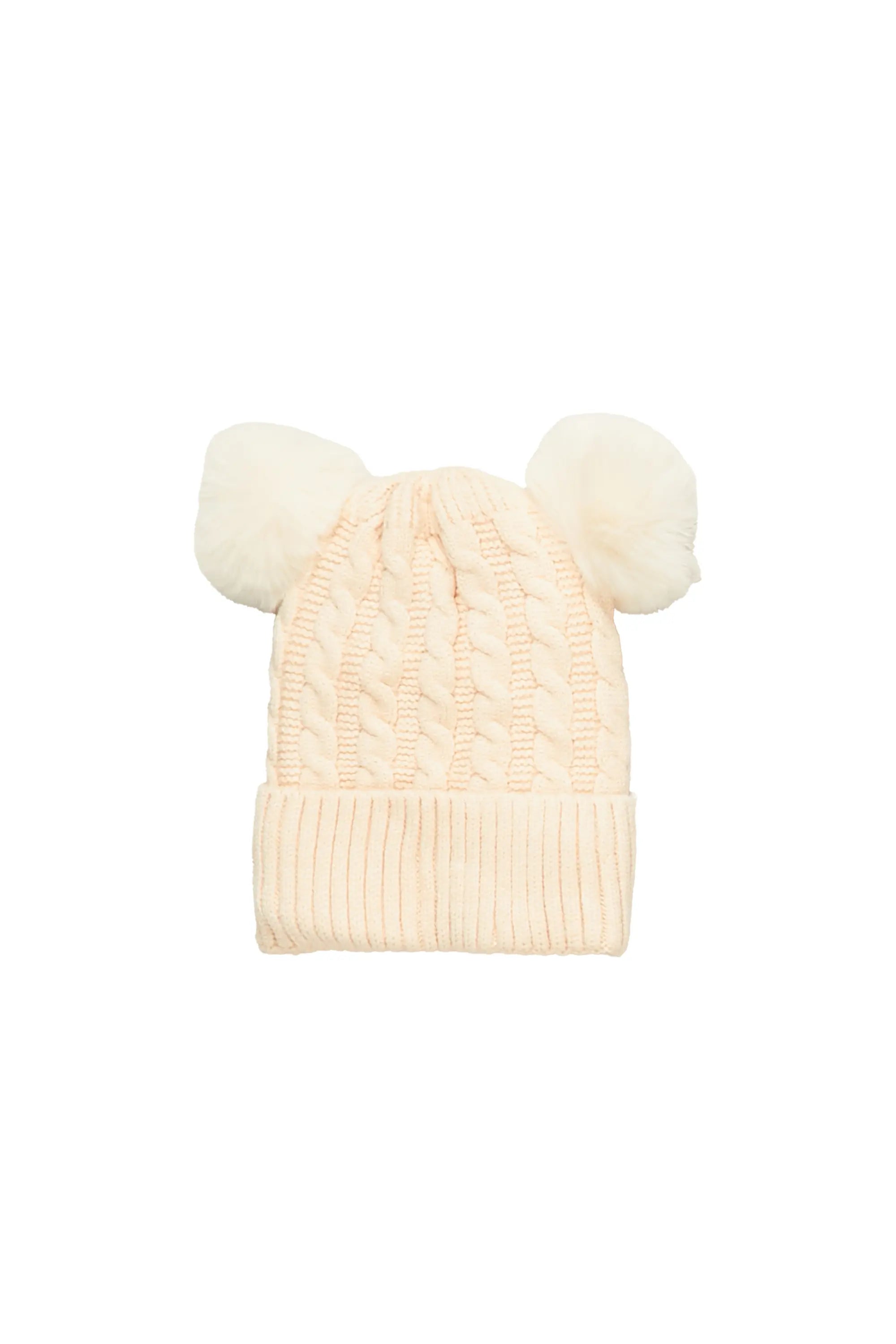 Girls Yara Cream Solid Pom Pom Beanie