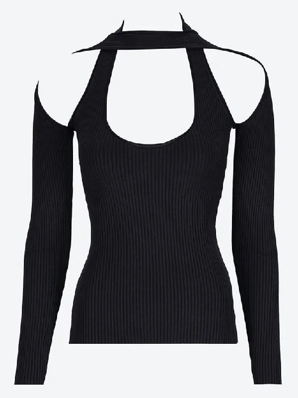 Long sleeve cut-out knit top