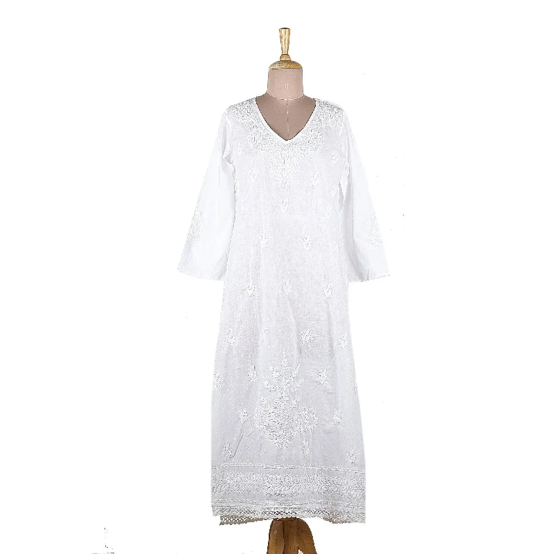 NOVICA Embroidered cotton caftan Lucknow Lily