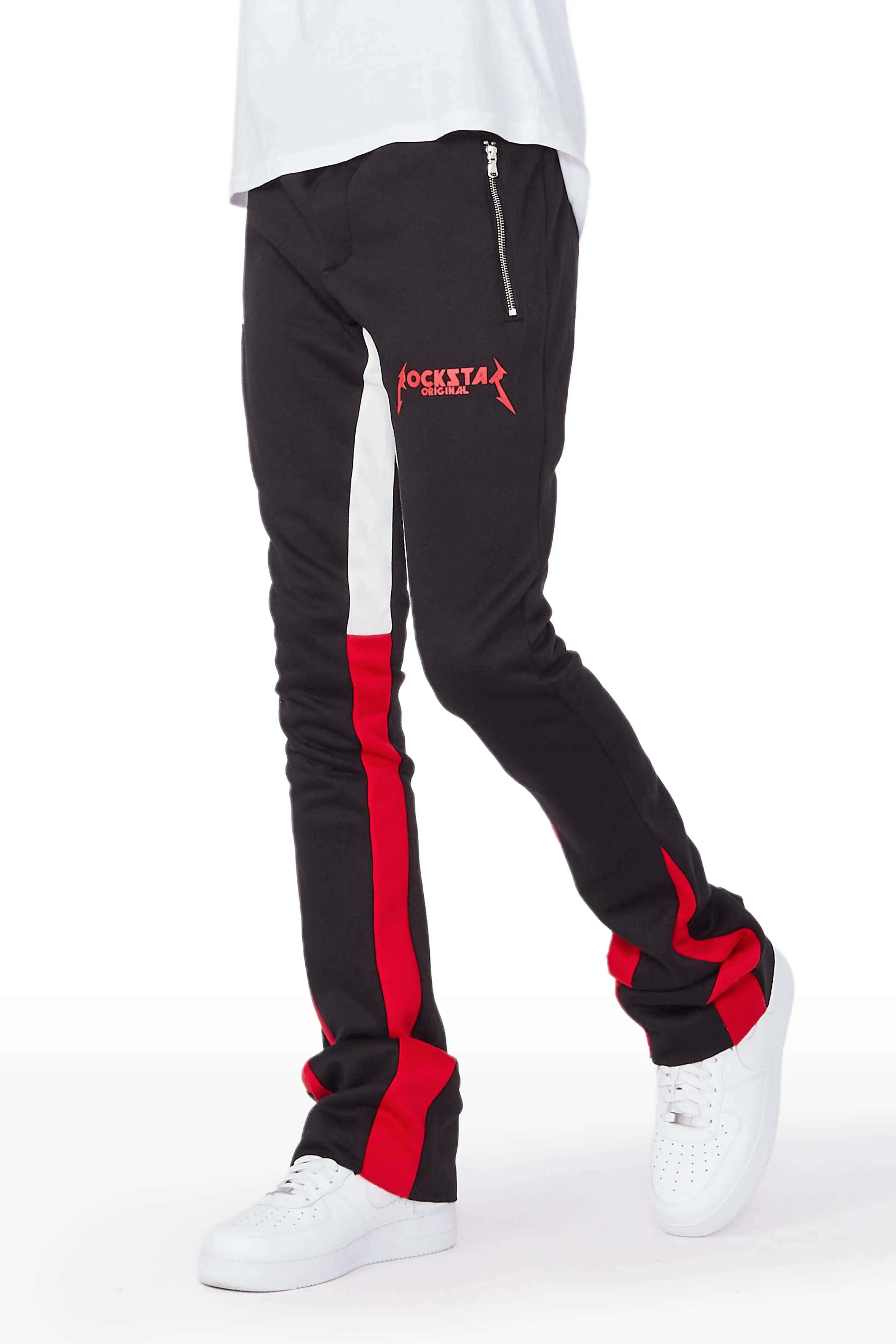 Everest Black Stacked Flare Track Pant