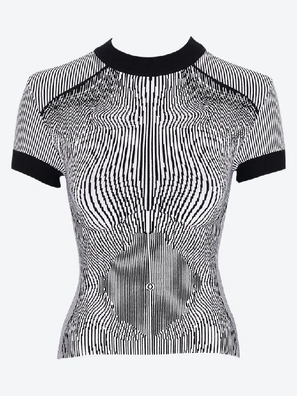 Morphing pinstripe jacquard knitted t-shirt