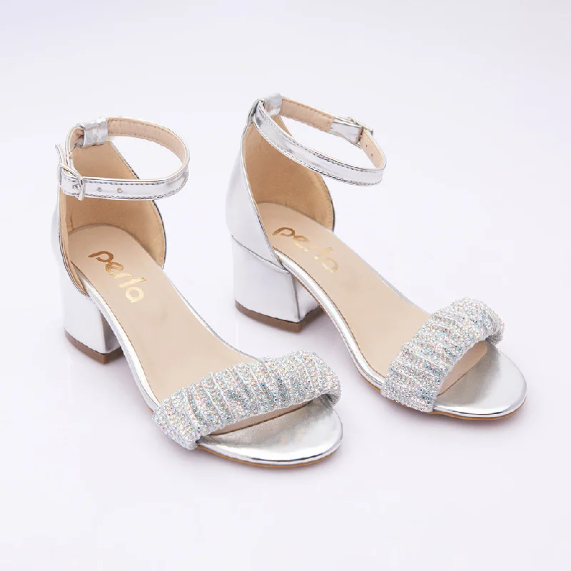 Silver Scrunch Rhinestone Heels