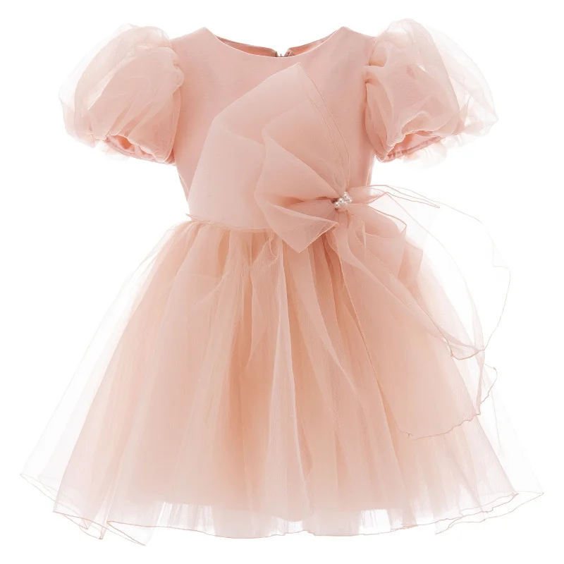 Pink Peach Bow Organza Dress