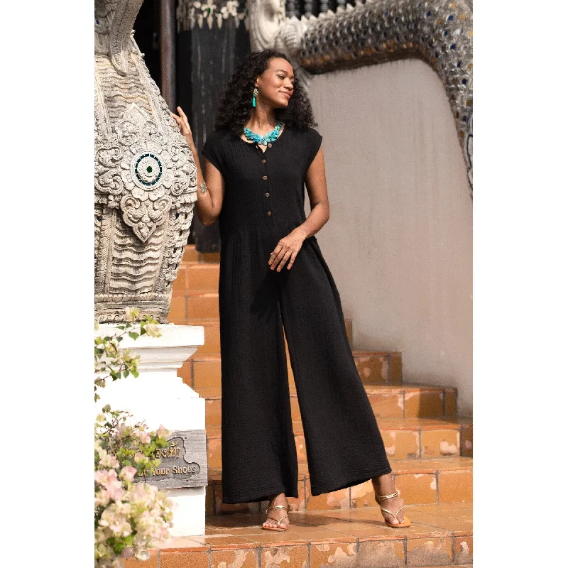 Novica Handmade Roman Holiday In Black Cotton Jumpsuit