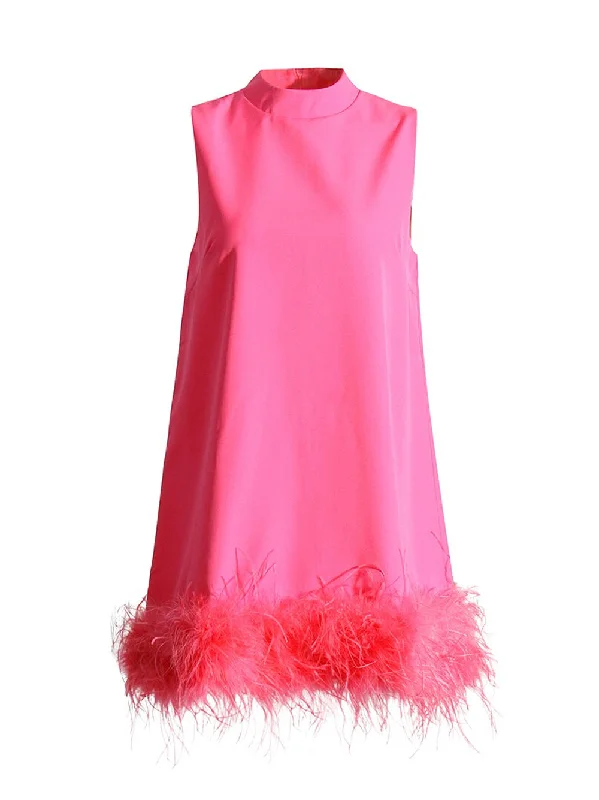 PIUME Mini Dress w Feathers in Pink