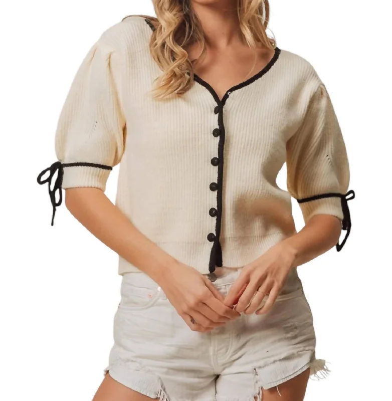 Holly Puff Sleeve Sweater In Beige