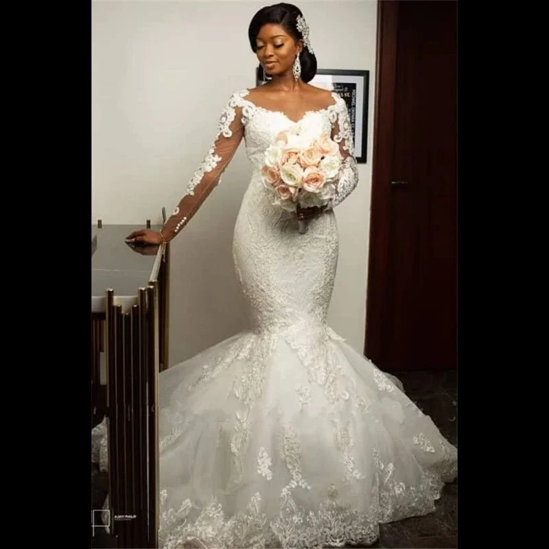 Elegant African Bridal Dresses - Mermaid Wedding Dress with Lace Detail & Custom Fit