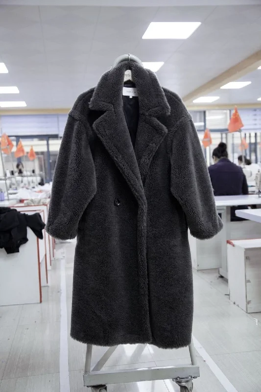 Elegant Gray Woolen Coats For Women - Loose Fit, Long Sleeve, Available In Sizes S, M, L