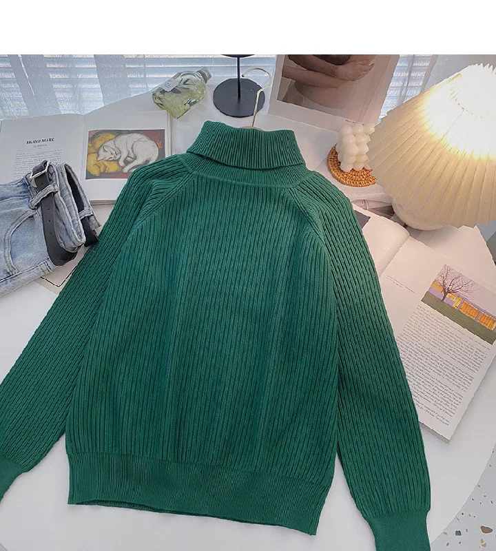 Knitted sweater women's Retro simple high neck Pullover long sleeve top  6662