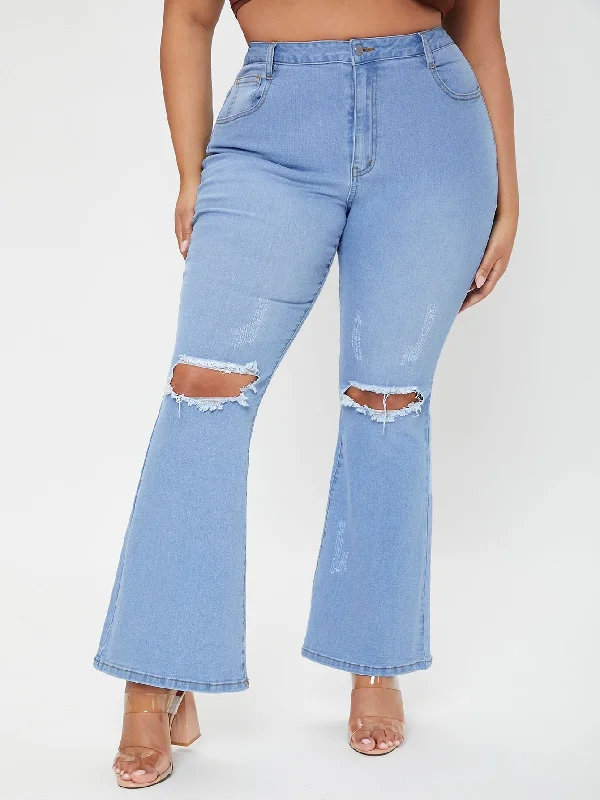 Plain Zipper High Waist Long Plus Size Jeans