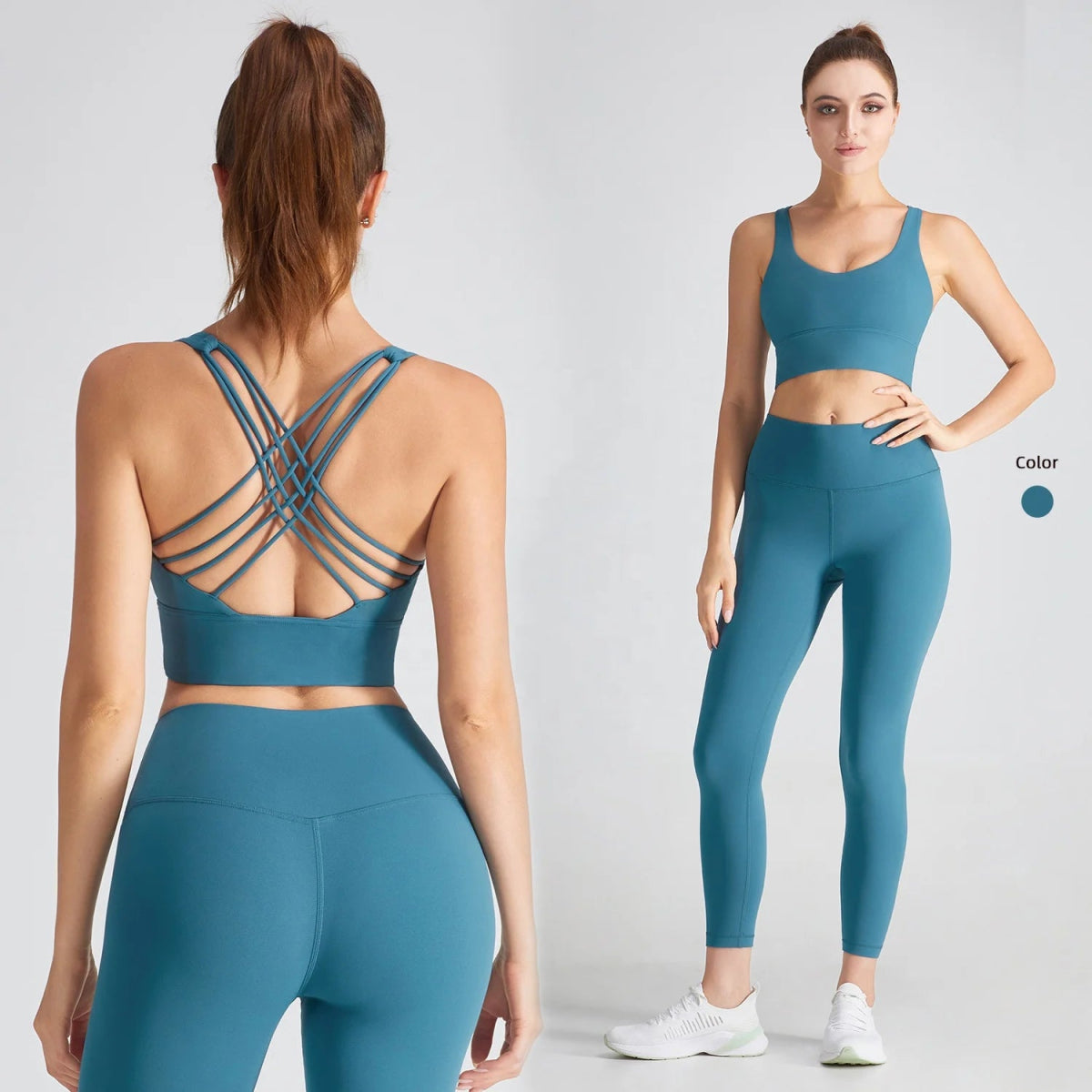 Women Yoga Set: Backless Workout Bra & High Waist Gym Leggings