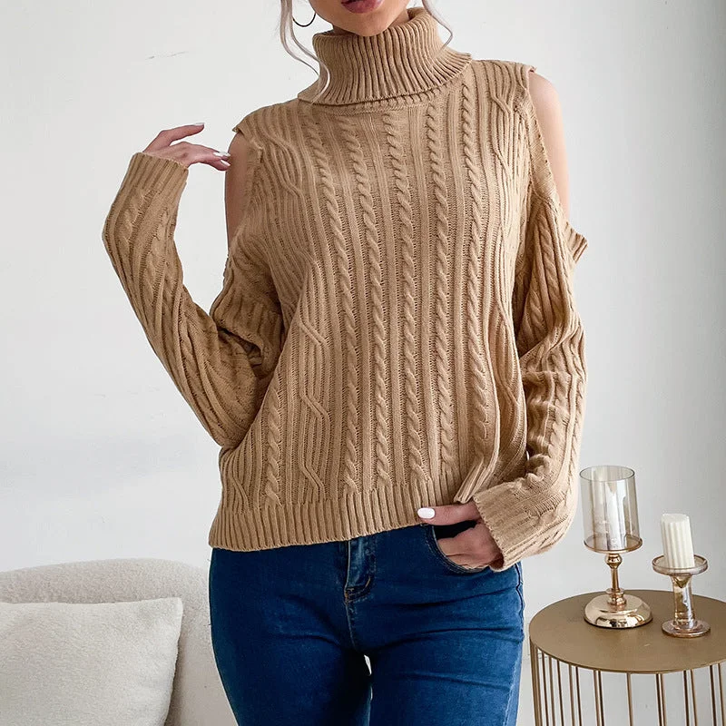 Fashion Twist High Neck Long Sleeve Solid Color Strapless Wholesale Sweater