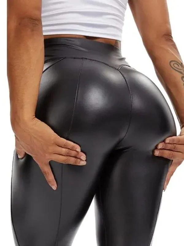 ZASUWA Female Glossy Faux Leather Zipper Hip-lift Leggings