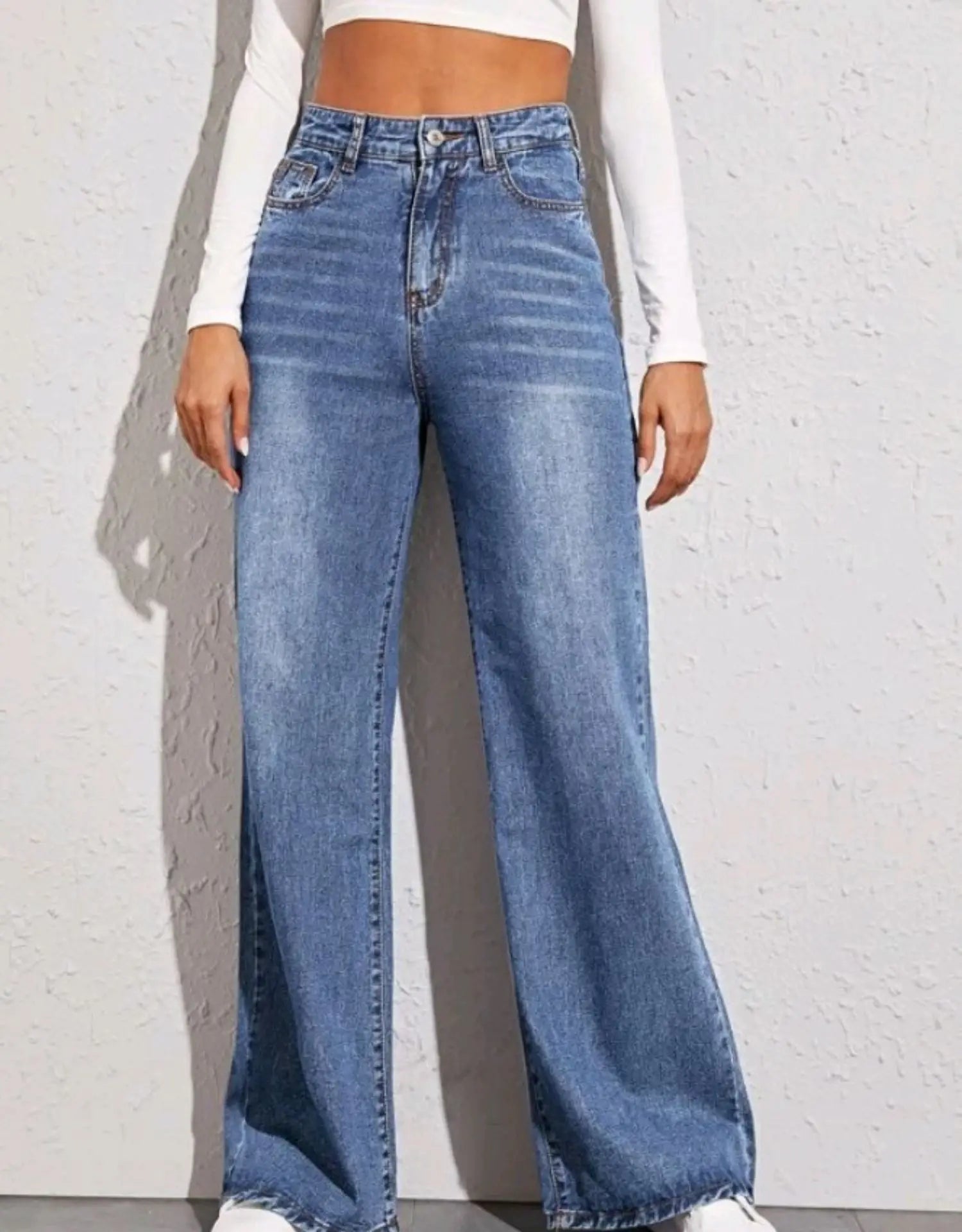 Custom Women Blue Jeans High Waist Straight Full Length Zipper Fly Pants Trouser Zipper Fly Baggy Jeans For Women