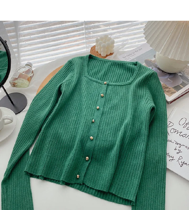 Long sleeve Pullover small square neck sweater  6636