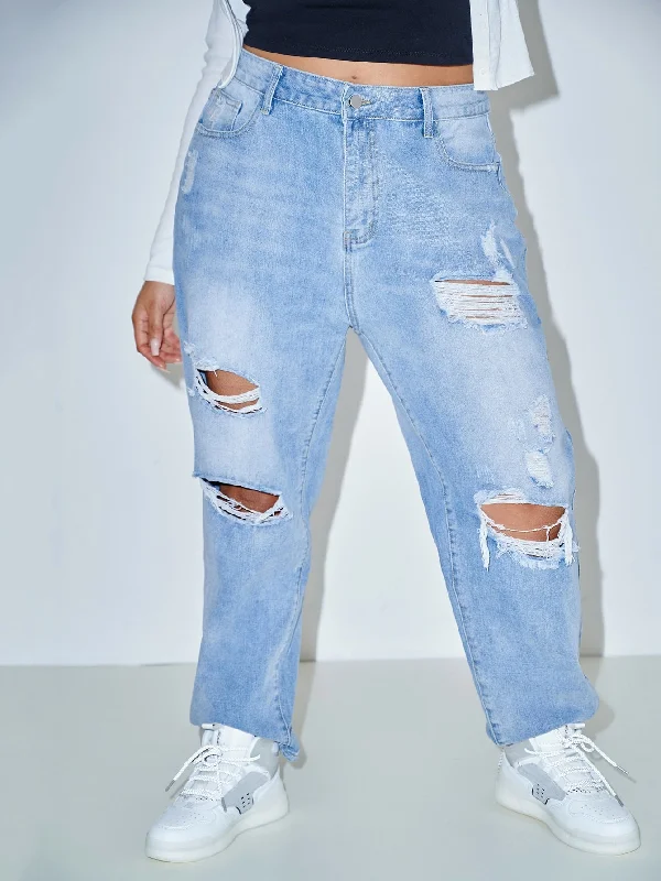 Plain Zipper High Waist Long Plus Size Jeans