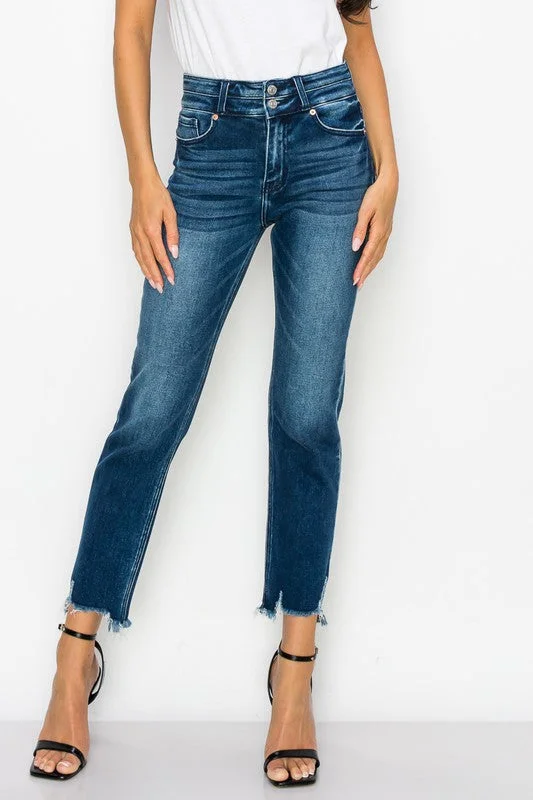 Plus Size - High Rise Double Waist Band Jeans