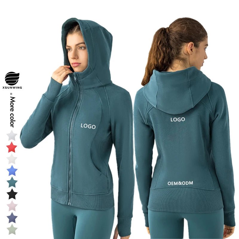 Sports Wear Hoodie Jacket for Women With Thick Zipper - Full Zip Fitness Coat Running Sweater WDQ028