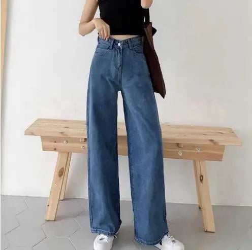 2024  Spring Women's New Fashion Sexy High Waist Solid Color Long  Pants Loose Fitting Straight Wide Leg Ladies Casual Jeans