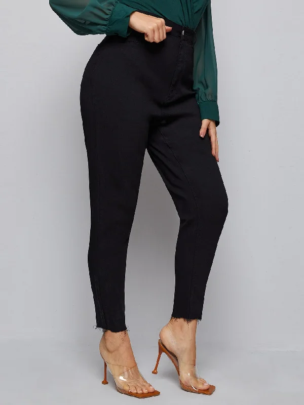 Plain Pocket High Waist Cropped Plus Size Jeans