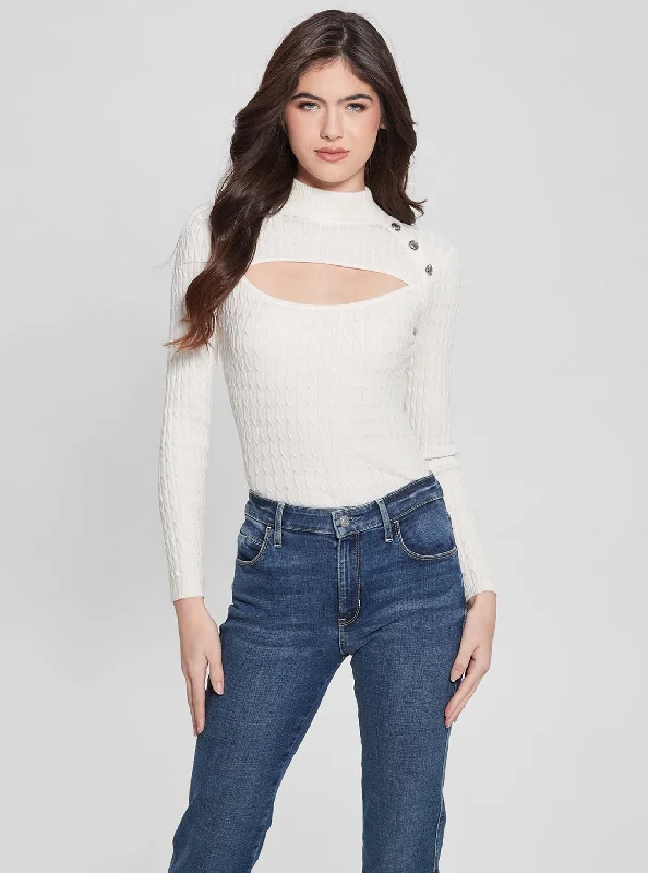 Eco White Mock Neck Nikki Knit Top