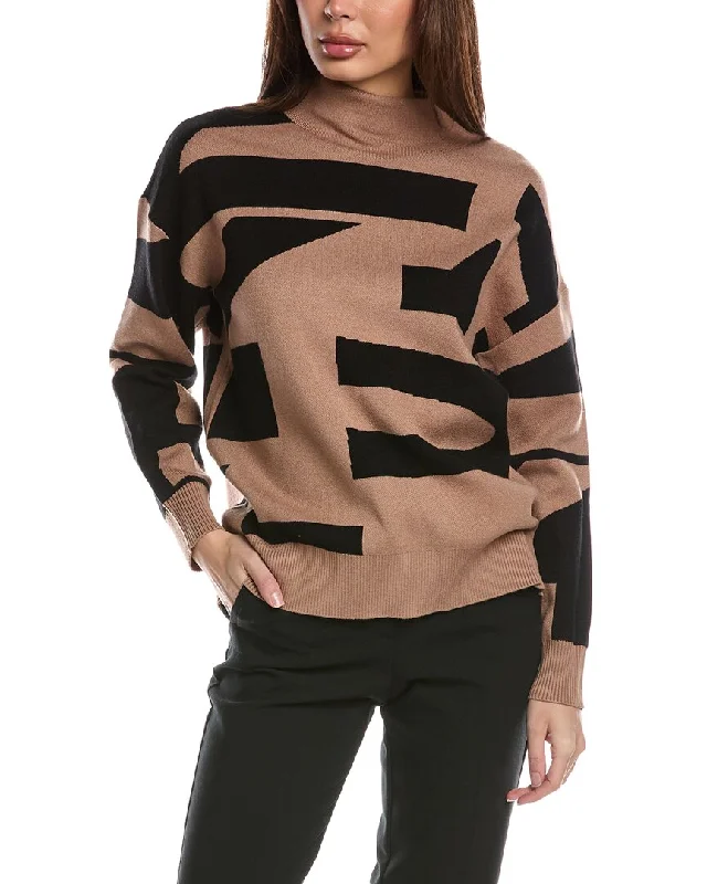 T Tahari Abstract Pattern Mock Neck Pullover