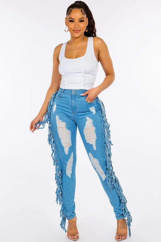 Carrie Distressed Fringe Skinny Leg Jeans