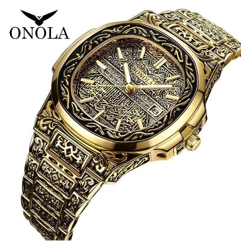 Men's Retro Watch ONOLA 3808 Waterproof Quartz with Steel Strip and Custom Muslim Azan Feature