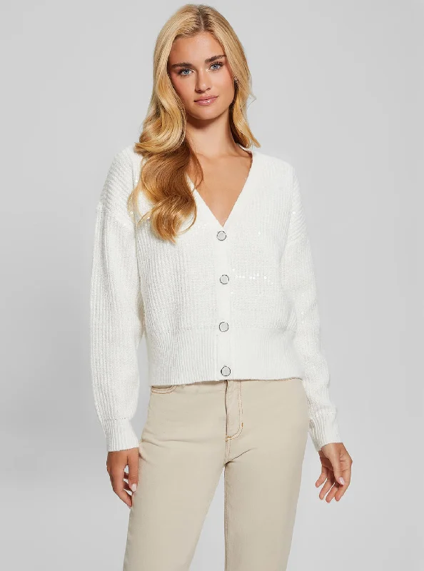 White Riley Sequins Knit Cardigan