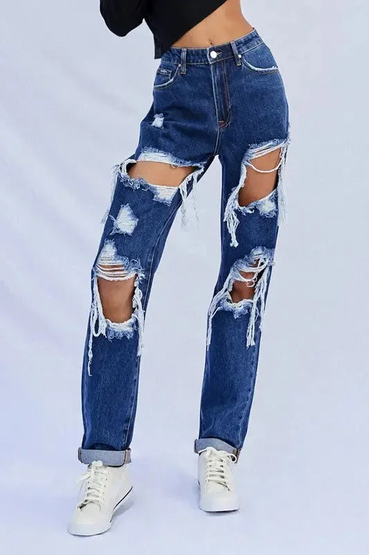 High Waist Ripped Baggy Jeans