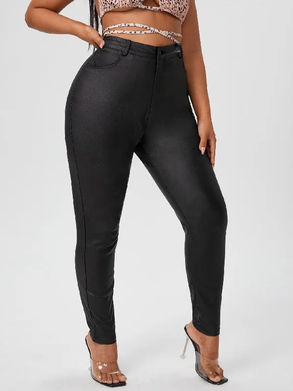 Plain Zipper High Waist Long Plus Size Jeans