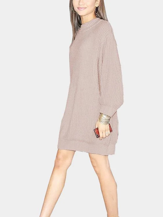 Wholesale Pink Round Neck Long Sleeve Plain Sweaters