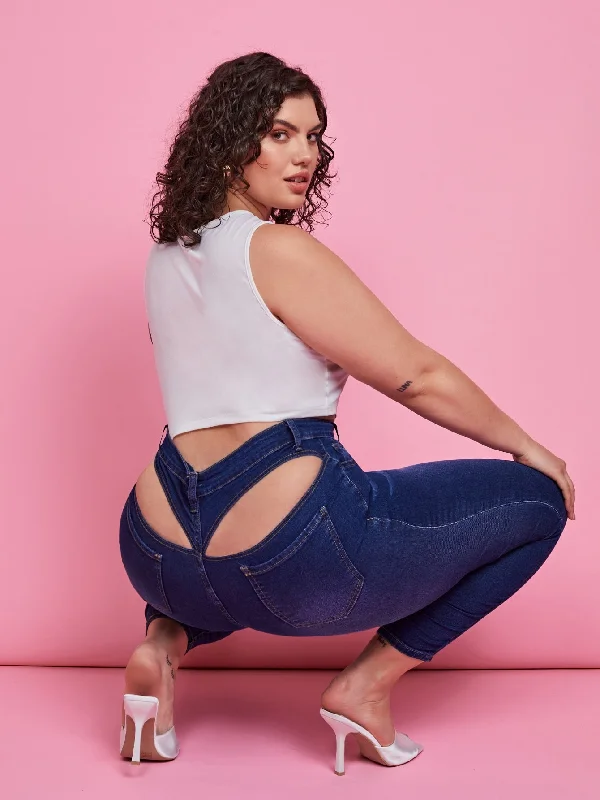 Plain Washed High Waist Cropped Plus Size Jeans