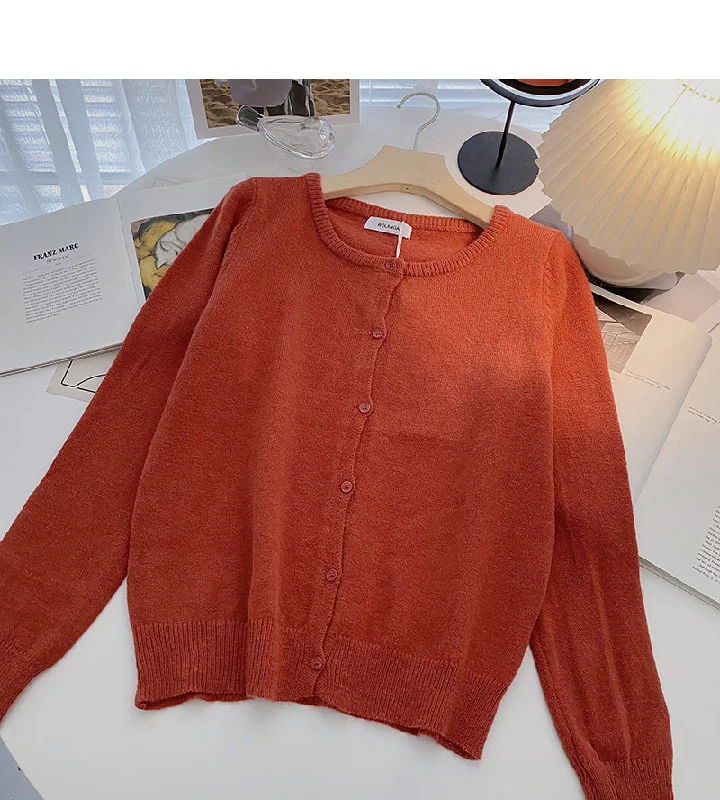 Cardigan knitted coat solid color long sleeve single breasted top  6661