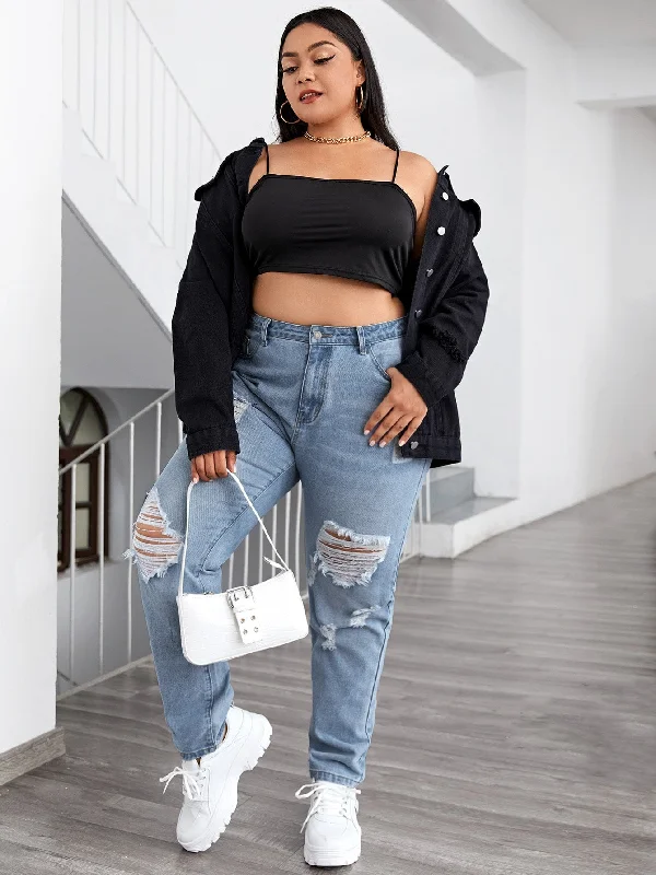 Plain Zipper High Waist Long Plus Size Jeans