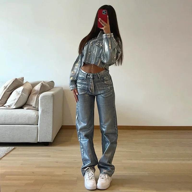 Wholesale high waist fashion street tie dye washed denim jeans women