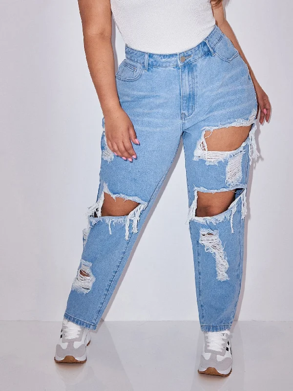 Plain Zipper High Waist Long Plus Size Jeans