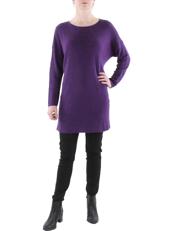 Womens Wool Bateau Neck Tunic Sweater